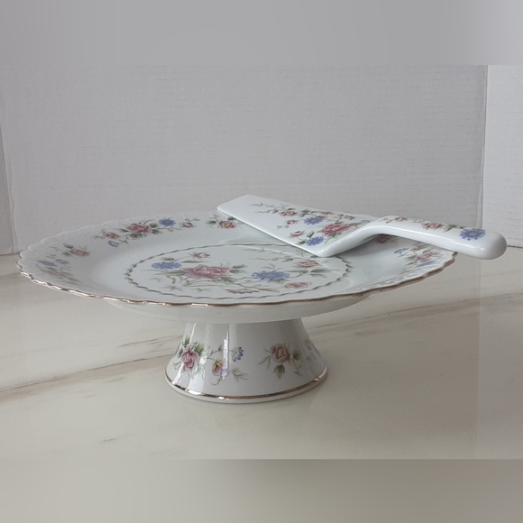 VTG ANDREA by SADEK Spring Nigh 2pc Pedestal Cake Plate and Server - Picture 2 of 10